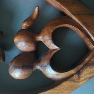 Hand Carved Suar Wood Kissing Couple Abstract‎ Heart Sculpture the love story
